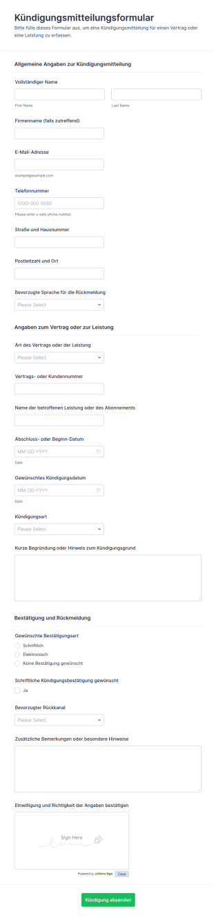 Kündigungswiderruf Formular