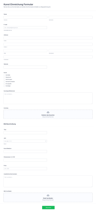 Kunst Einreichung Formular Form Template
