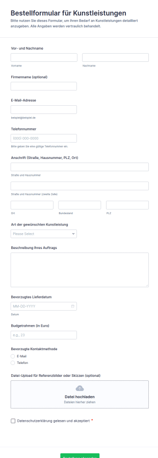 Kunstdienstleistungsbestellformular
