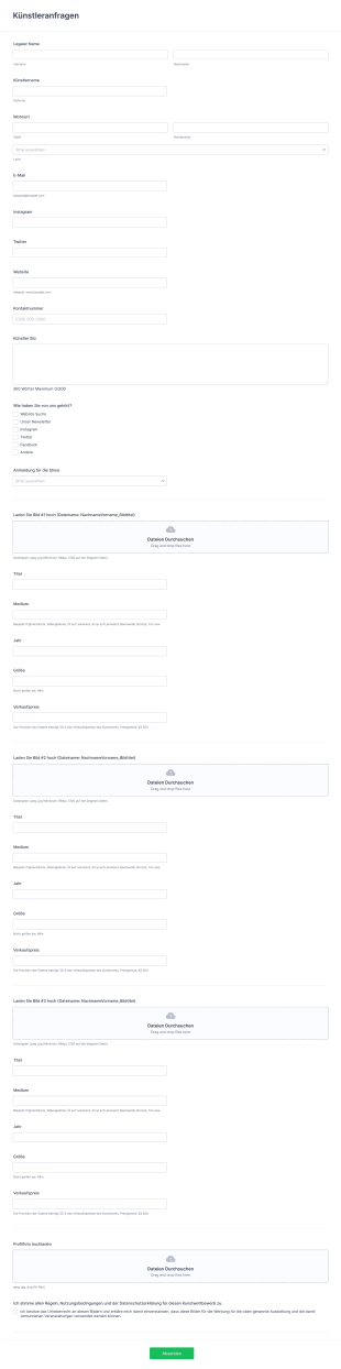 Künstleranfragen Form Template
