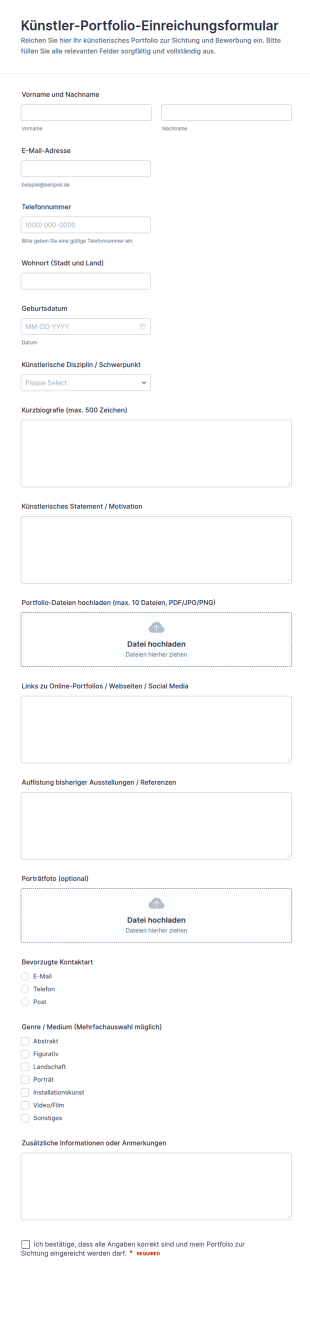 Künstlerportfolio Einsendungsformular