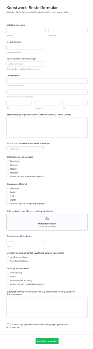 Kunstwerk Bestellformular