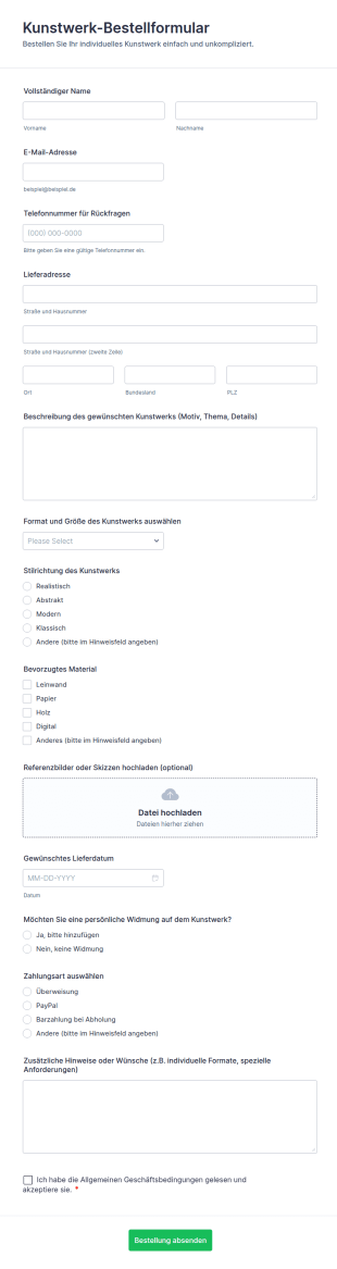 Kunstwerk Bestellformular