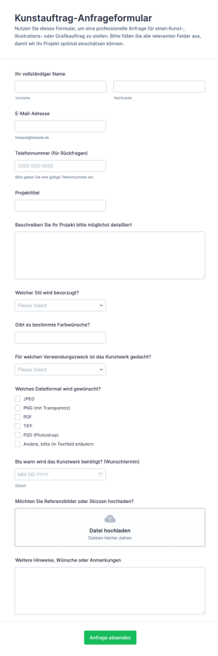 Kunstwerksanfrage Formular