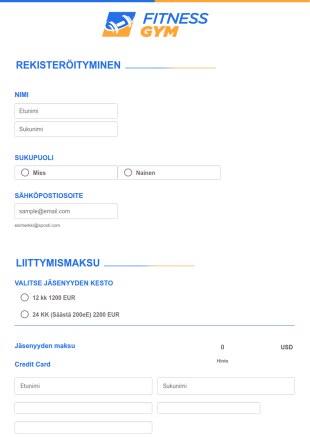 Kuntosalin Asiakasrekisteröintilomake