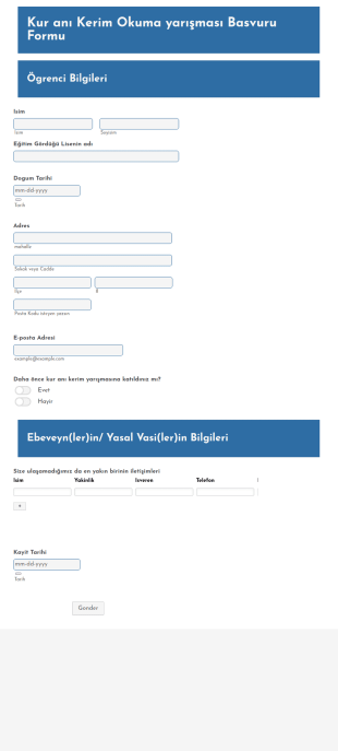 "Kur Anı Kerimi Güzel Okuma" Yarışma Başvuru Form Şablonu
