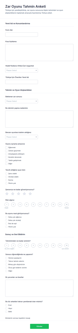 Kura Tahmin Anketi Form Şablonu