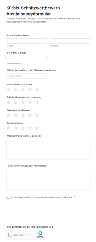 Kürbis Schnitzwettbewerb Abstimmungsformular