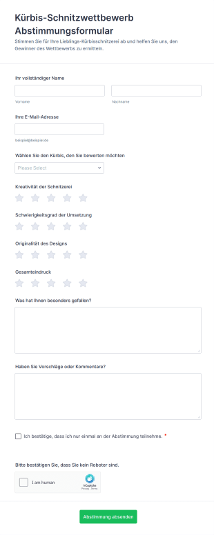 Kürbis Schnitzwettbewerb Abstimmungsformular