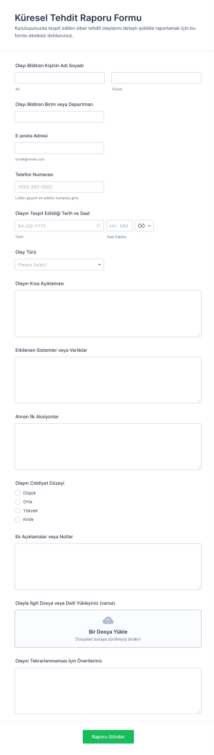 Küresel Tehdit Raporu Form Şablonu