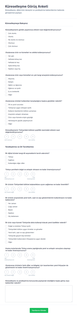 Küreselleşme Görüş Anketi Form Şablonu