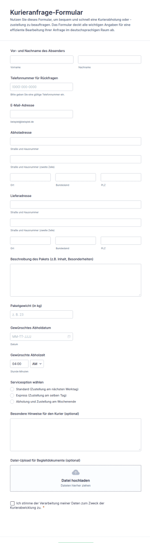 Kurieranfrage Formular