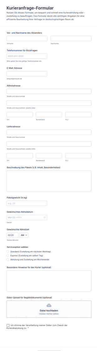 Kurieranfrage Formular