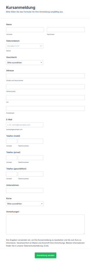 Kursanmeldeformular
