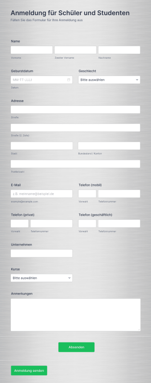 Kurs Anmeldeformular Form Template