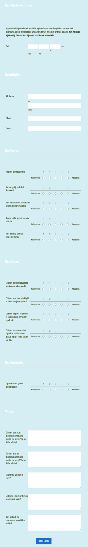Kurs Değerlendirme Formu 1 Form Şablonu
