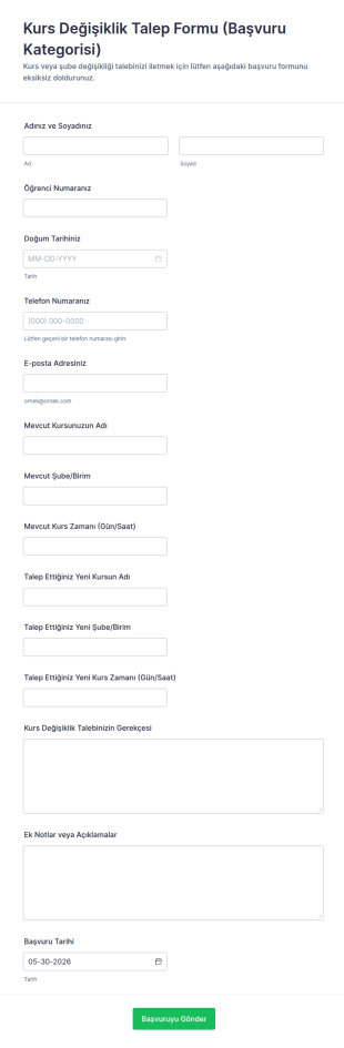Kurs Değişikliği Talep Form Şablonu