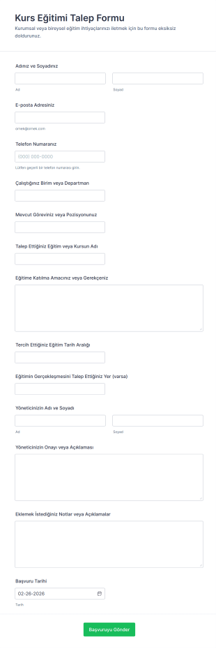 Kurs Eğitimi Talep Form Şablonu