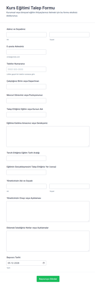 Kurs Eğitimi Talep Form Şablonu