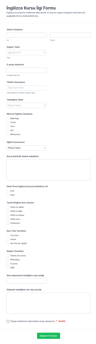 Kurs İlgi Form Şablonu