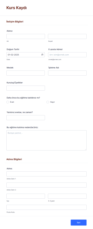 Kurs Kaydı Form Şablonu