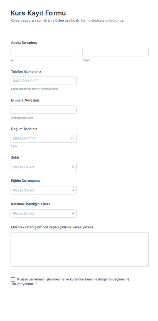 Kurs Kayıt Form Şablonu
