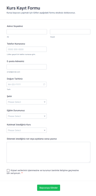 Kurs Kayıt Form Template