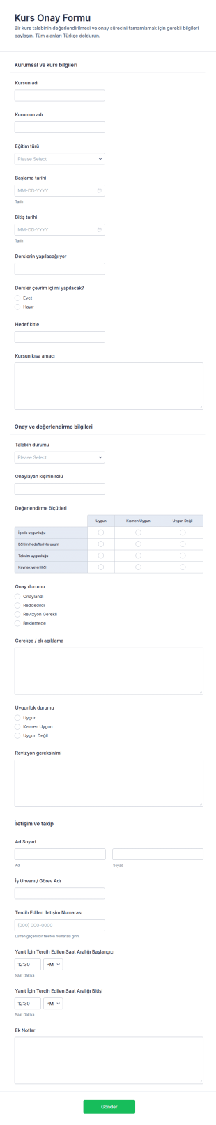Kurs Onay Form Şablonu