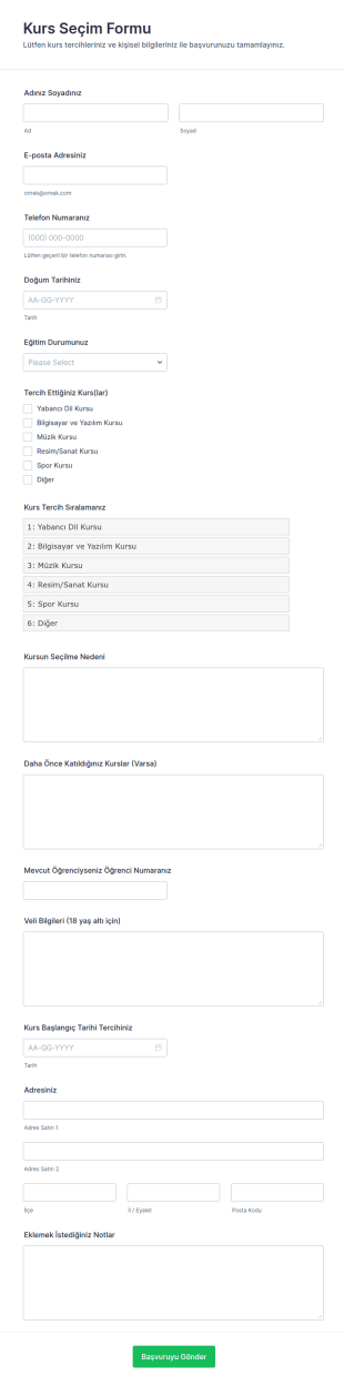 Kurs Seçim Form Şablonu