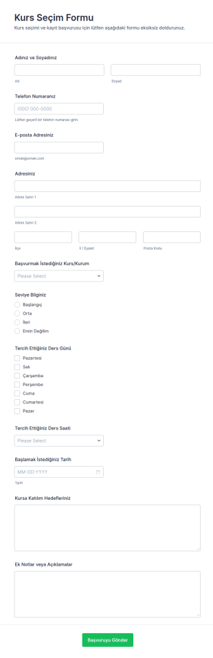 Kurs Seçim Form Şablonu