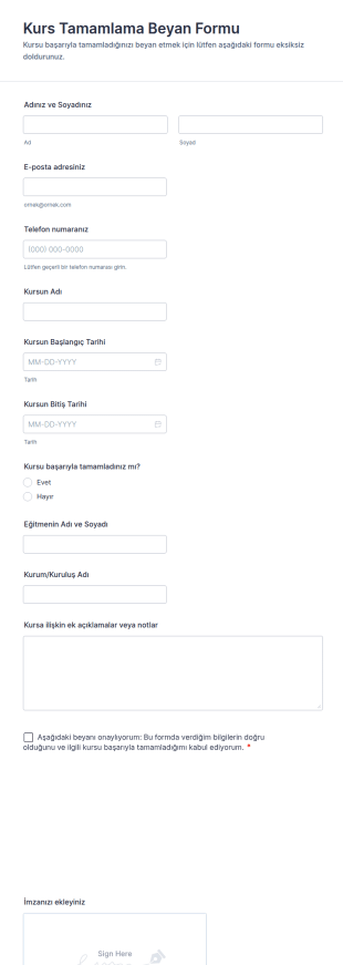 Kurs Tamamlama Beyan Form Şablonu