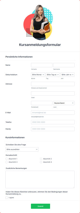 Kursanmeldungsformular Deutsch Form Template