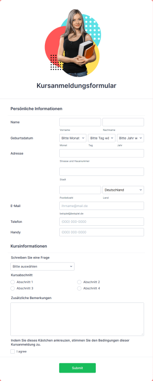 Kursanmeldungsformular Deutsch