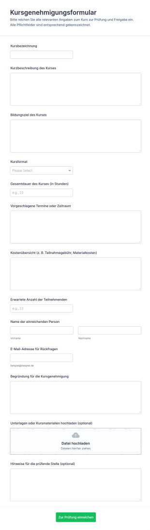 Kursgenehmigungsformular