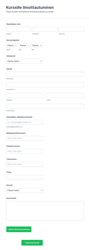 Kurssille Ilmoittautumislomake