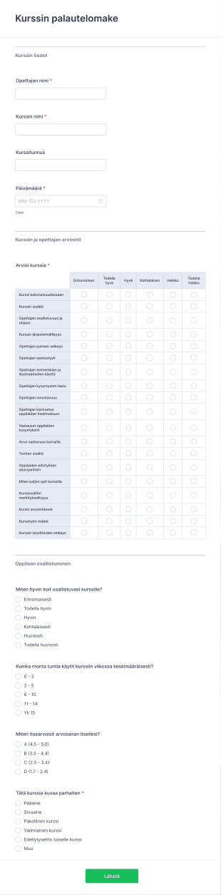 Kurssin Palautelomake Form Template