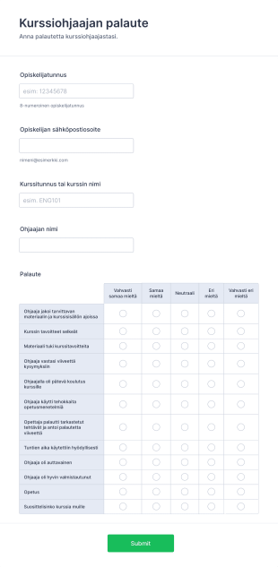 Kurssiohjaajan Palaute Form Template