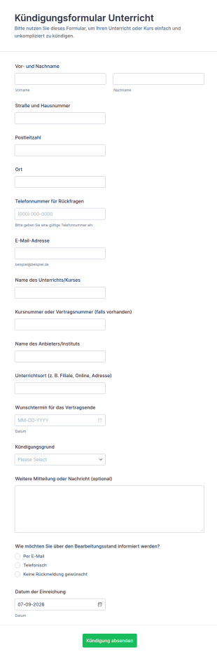 Kursstornierung Formular