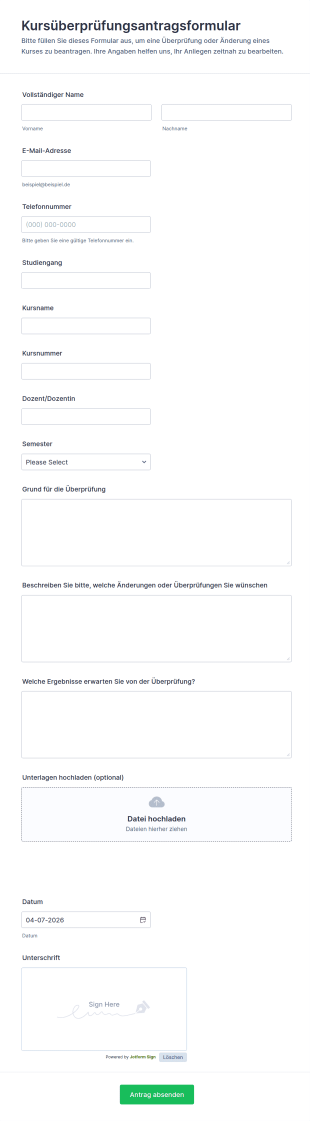 Kursüberprüfungsanfrage Umfrage
