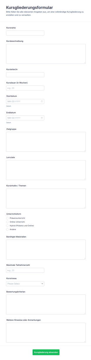 Kursübersicht Formular