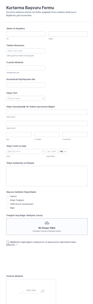 Kurtarma Başvuru Form Şablonu