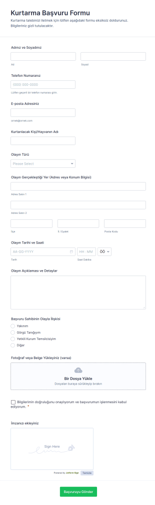 Kurtarma Başvuru Form Şablonu