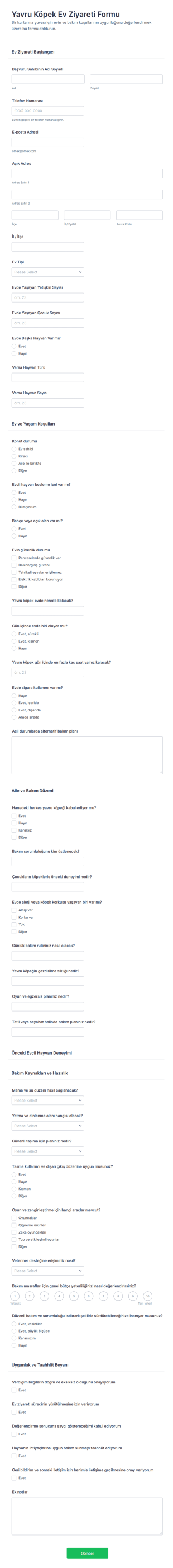 Kurtarma Evi Ziyaret Form Şablonu