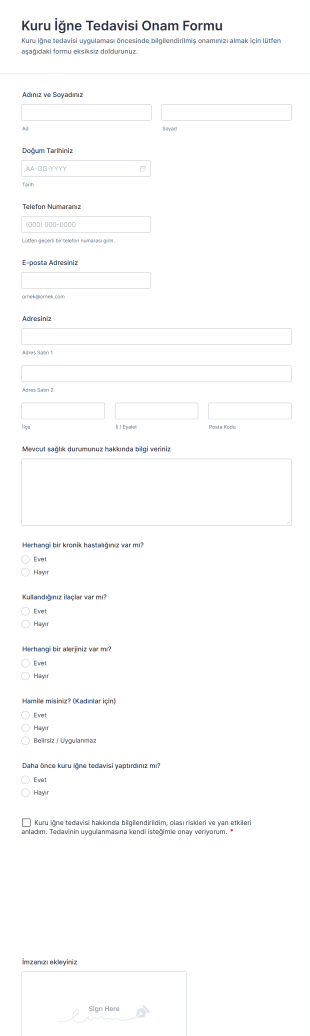 Kuru İğne Tedavisi Onam Form Şablonu