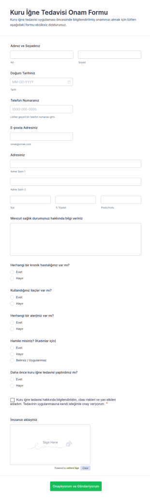Kuru İğne Tedavisi Onam Form Şablonu