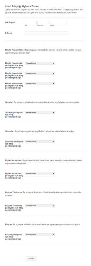 Kurul Adaylığı Oylama Form Şablonu