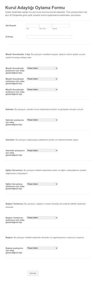 Kurul Adaylığı Oylama Form Şablonu