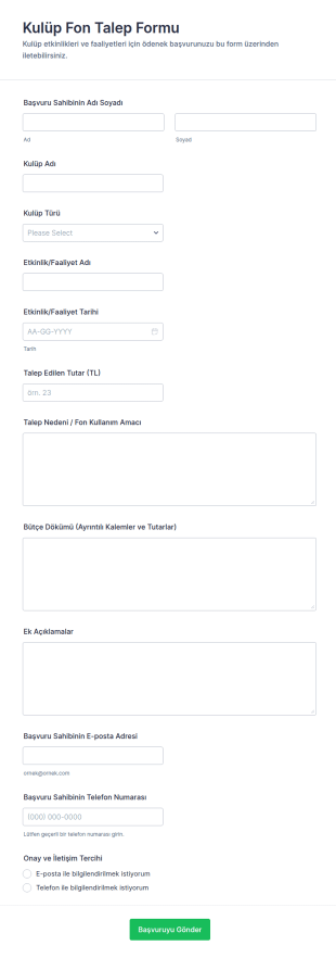 Kurum Destek Talebi Form Şablonu