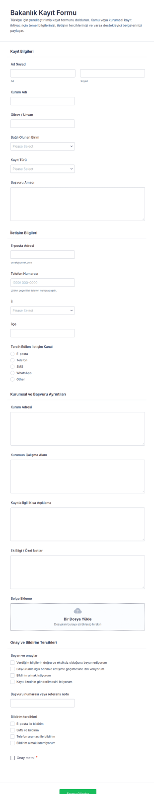 Kurum Kaydı Form Şablonu
