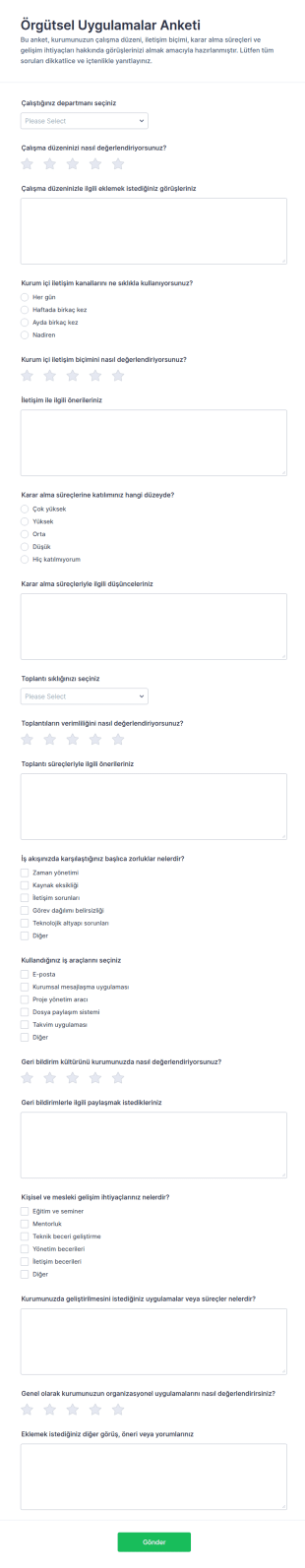 Kurumsal Uygulamalar Anketi Form Şablonu
